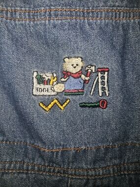 Vintage 18m Toddler Denim Overalls with Embroidered Working Bear Detail